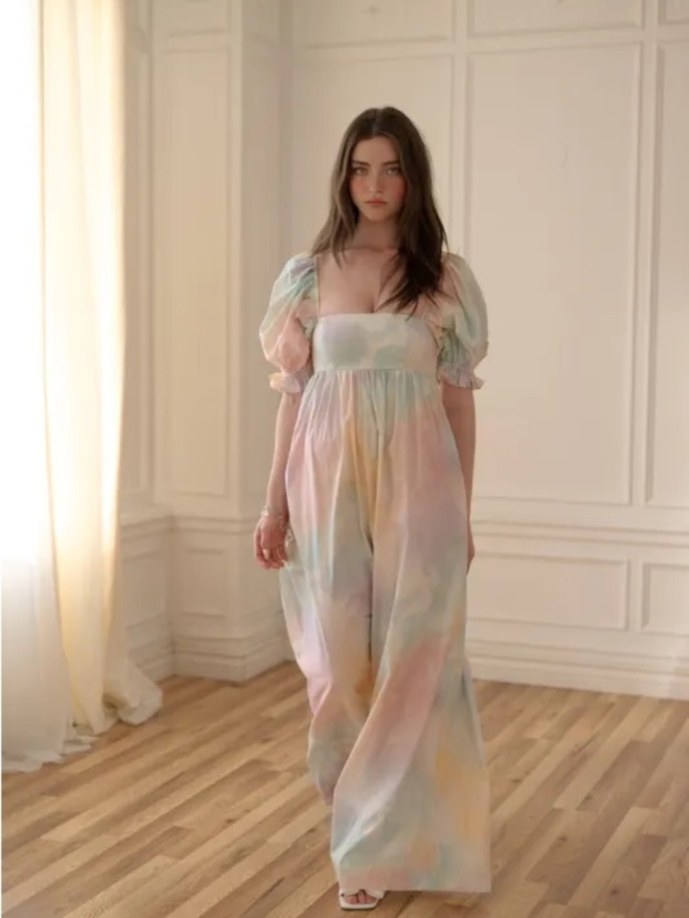 Selkie Pastel Tie-Dye Puff-Sleeve Jumpsuit